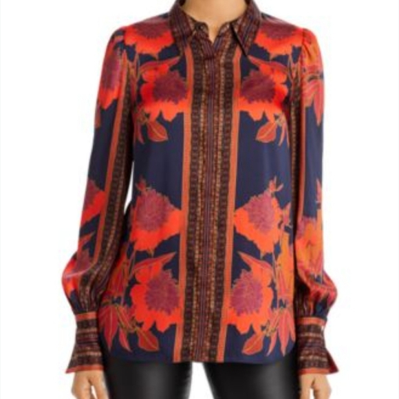 Elie Tahari Bold Floral Graphic Print Button-Up Blouse Size M - Picture 8 of 9